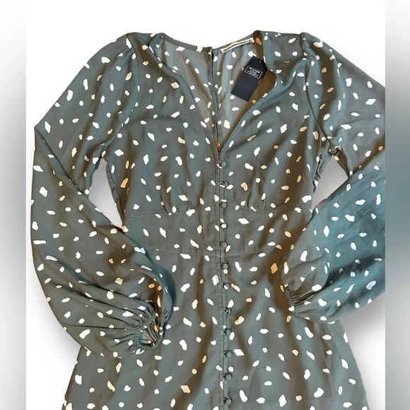 Abercrombie & Fitch Green White Polka Dot Long Sleeve Mini Dress Size Small Tall - Picture 3 of 10
